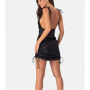 Adika Willow Satin Black Ruched Dress Size Large thumbnail 3