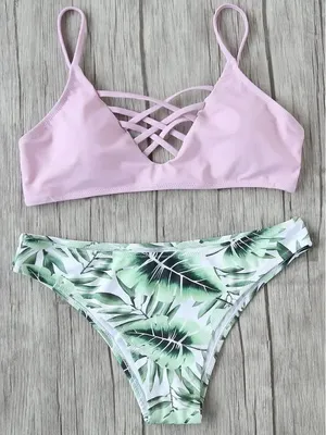 ✨4xHP✨Leaf Print Criss Cross Mix&Match Bikini Set✨ thumbnail 1