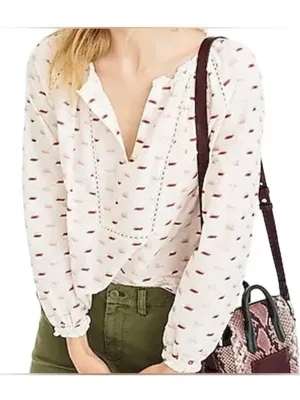 Point Sur J. Crew White Metallic Shirt Top Medium White Embroidered Pink Gold thumbnail 10
