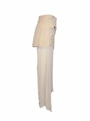 Patchwork Asymmetrical Pleated Buttoned Midi Skirt by COMMENSE. thumbnail 4