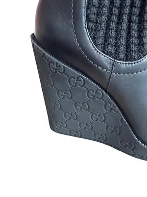 Gucci Aspen Wool Babylon Black Wool Knit Over the Knee Wedge Size 9.5 Women's thumbnail 4