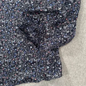 W5 Blue Floral Ruffle Shoulder Sheer Blouse Women's Medium 3/4 Sleeve Silver thumbnail 2