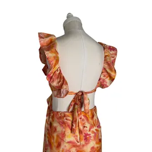 Micas Floral Ruffle Cut Out Maxi Dress Orange Pink Watercolor Size M NWT thumbnail 12