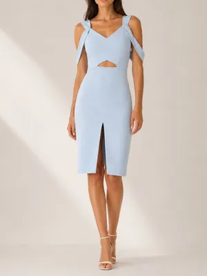 Elliatt Liberty Cornflower Blue Cold Shoulder Cocktail Wedding Guest Midi Dress thumbnail 10