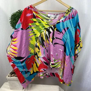 Natori Floral Print Bora Bora Short Sleeve Tunic Caftan Top NEW M thumbnail 4