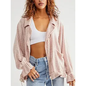 Free people Fp beach Mara Cardi light jacket nwt large taupe terry cardigan thumbnail 2