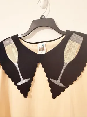 Queen of Sparkles Champagne Glass Tan Black Shirt Tee Sequin Size Large L * thumbnail 2
