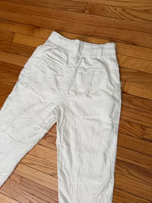 Urban Outfitters Linen Cotton High-Rise Pleated Tapered Chinos Sz M ivory Crop thumbnail 6