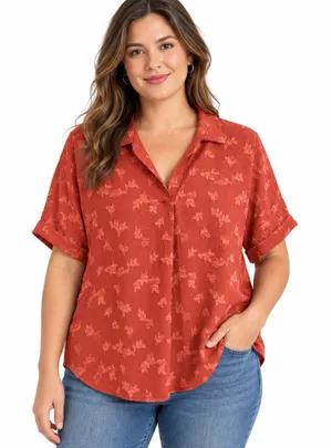 White Birch Rust Red Eyelash Textured Oversized Top Large Fall Season thumbnail 1