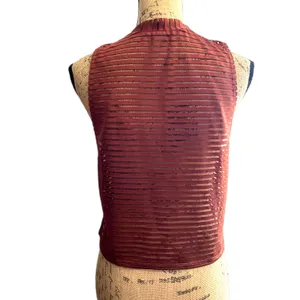 Onzie‎ Edge Mesh Stripe Crop Tank Rust Orange Mock Neck Athleisure Size Medium thumbnail 2