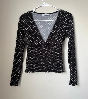 Good Days Project Black White Polka Dot Smocked Mesh Top S thumbnail 1