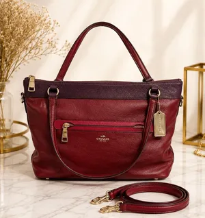 Coach Tyler Burgundy & Aubergine Leather Tote F57210 thumbnail 1