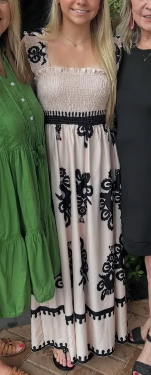 Cream Maxi Dress with Black Pattern Pink thumbnail 1