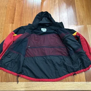 L.L. Bean Rain Jacket Womens Red Black Colorblock‎ Hooded Mesh Lined Large thumbnail 5