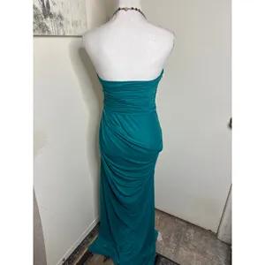 2010s Adrianna Papell Ruched Teal Gown With Beaded Halter- Size 10 Project Piece thumbnail 7