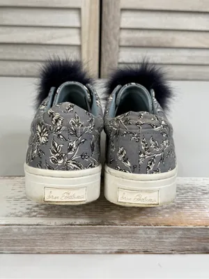 SAM EDELMAN Women's "Leya" Pom Pom Slip On Blue Floral Canvas Sneakers-8 thumbnail 6