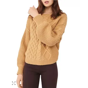 Free People Dream Cable Knit Oversized Sweater Camel NWT Size S‎ Crewneck thumbnail 7