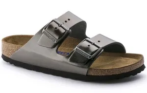 Birkenstock Arizona Size 37 US 6 6.5 Leather Sandals Anthracite Metallic Pewter thumbnail 1