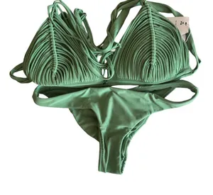 PQ swim agave basic ruched bottoms size D top M bottom Green Size M thumbnail 4