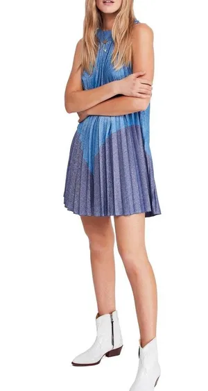 Free People Pleated Love Mini Dress blue purple sp thumbnail 1