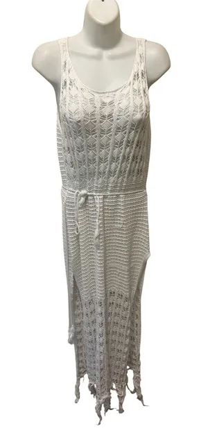 Boutique Crochet Beachy Maxi Dress Sz M Tied Waist Swim Cover Summer Boho thumbnail 1
