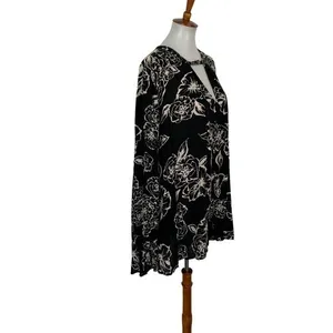 Free People Black White Floral Print Long Sleeve Tunic Top Size Small‎ thumbnail 3