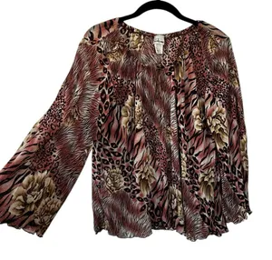 Mine USA Animal Floral Print Top Flare Sleeve Fairy Grunge Whimsigoth Size L thumbnail 1