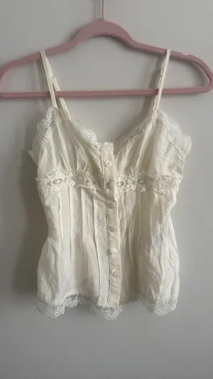 Lace Cream Cami Button Up Y2K Spaghetti Strap Corset  thumbnail 3