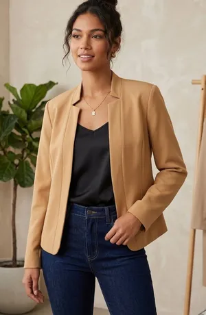Women's Open Front Camel Blazer XL Jacket Tan thumbnail 1