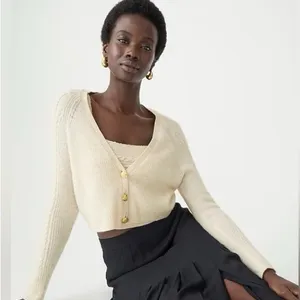 J. Crew Ivory Supersoft Cropped Cable Knit Merino Wool‎ Cardigan Size Medium thumbnail 1