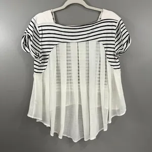Free People French Kiss Mixed Media Top Stripe Blue White High Low Size Small thumbnail 4