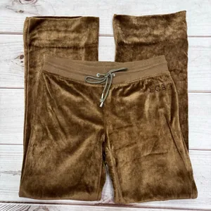 BCBGMaxazria Brown Velour Track Pants Rhinestone Logo Loungewear Athleisure READ thumbnail 1