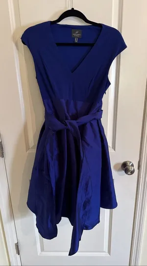 Adrianna Papell Royal Blue Jersey & Taffeta Fit & Flare Cocktail Dress Size 8 thumbnail 1