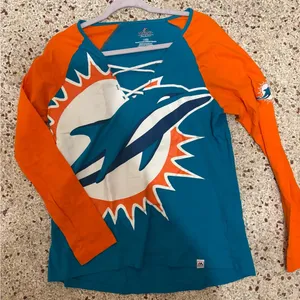 Women's Miami Dolphins Majestic Aqua/Orange Long Sleeve Lace-Up V-Neck T-Shirt l thumbnail 1