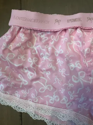 VS PINK LoveShackFancy Size XXS Pink Bow Shorts Lace Trim NWT Coquette thumbnail 2