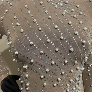 Rhinestones mini dress long sleeve pearl dress mock neck dress fringe feathers dress Sequin Dress thumbnail 2
