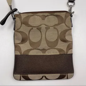 Coach Brown Signature Jacquard Stripe Crossbody Bag Purse Adjustable Strap thumbnail 4