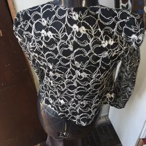Cachet by Bari Protas black with cream embroidered floral blazer thumbnail 2