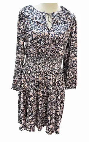 J Crew Dress Size-M Women Mini Dress Navy‎ Purple Smocked Waist Floral Fields thumbnail 1