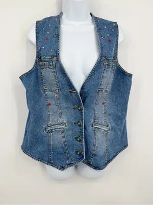 American Vintage Vintage Y2K Studded Embellished Denim Jacket Vest Size Medium Boho Whimsical thumbnail 1