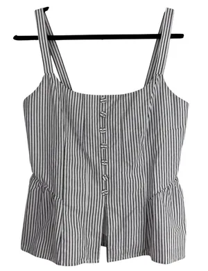 WAYF‎ Striped Peplum Camisole Top Black White Linen Blend Button Front Large NWT thumbnail 1
