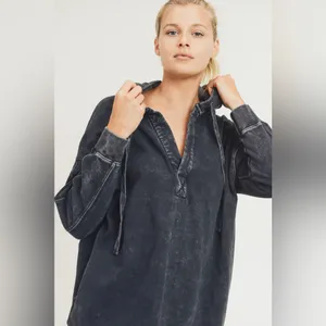 MONO B Black Mineral Washed Hoodie Tunic Dress Size M thumbnail 3