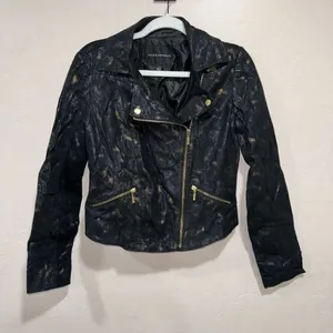 Rock & Republic Snake Prink Faux Leather Metallic Black & Gold Jacket Size Mediu thumbnail 1