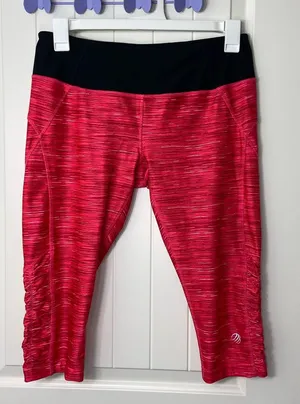 NWOT MPG women’s bright‎ pink cropped stretch active athletic leggings large thumbnail 1