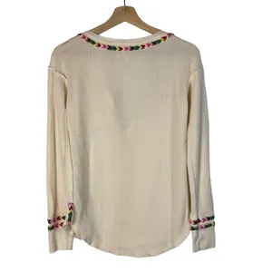 Free People We the‎ Free Ivory White Rainbow Thermal Henley Long Sleeve Tee XS thumbnail 3