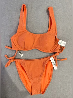 PINK Victoria’s Secret Textured Glitter Bikini Set Orange Coral Medium NWT thumbnail 14