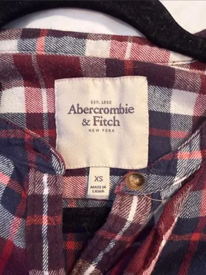 Abercrombie & Fitch Red Navy Plaid Ruffle Button-Down Shirt XS cotton thumbnail 5