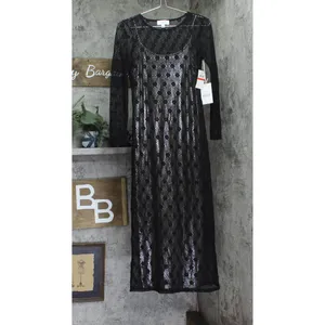 NWT Cece Womens Metallic Lace-Over Long-Sleeve Midi Dress Black XS thumbnail 5