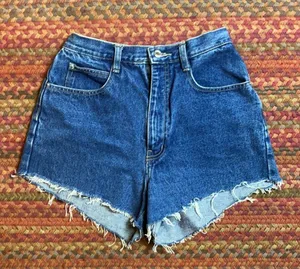 Vintage No Excuses Dark Wash High Rise Cheeky Denim Cut Offs Mom Shorts thumbnail 1