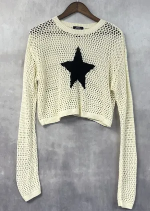 Social Collision Womens Star Mesh Crochet Sweater Size M‎ Edgy Indie Goth Grunge thumbnail 1